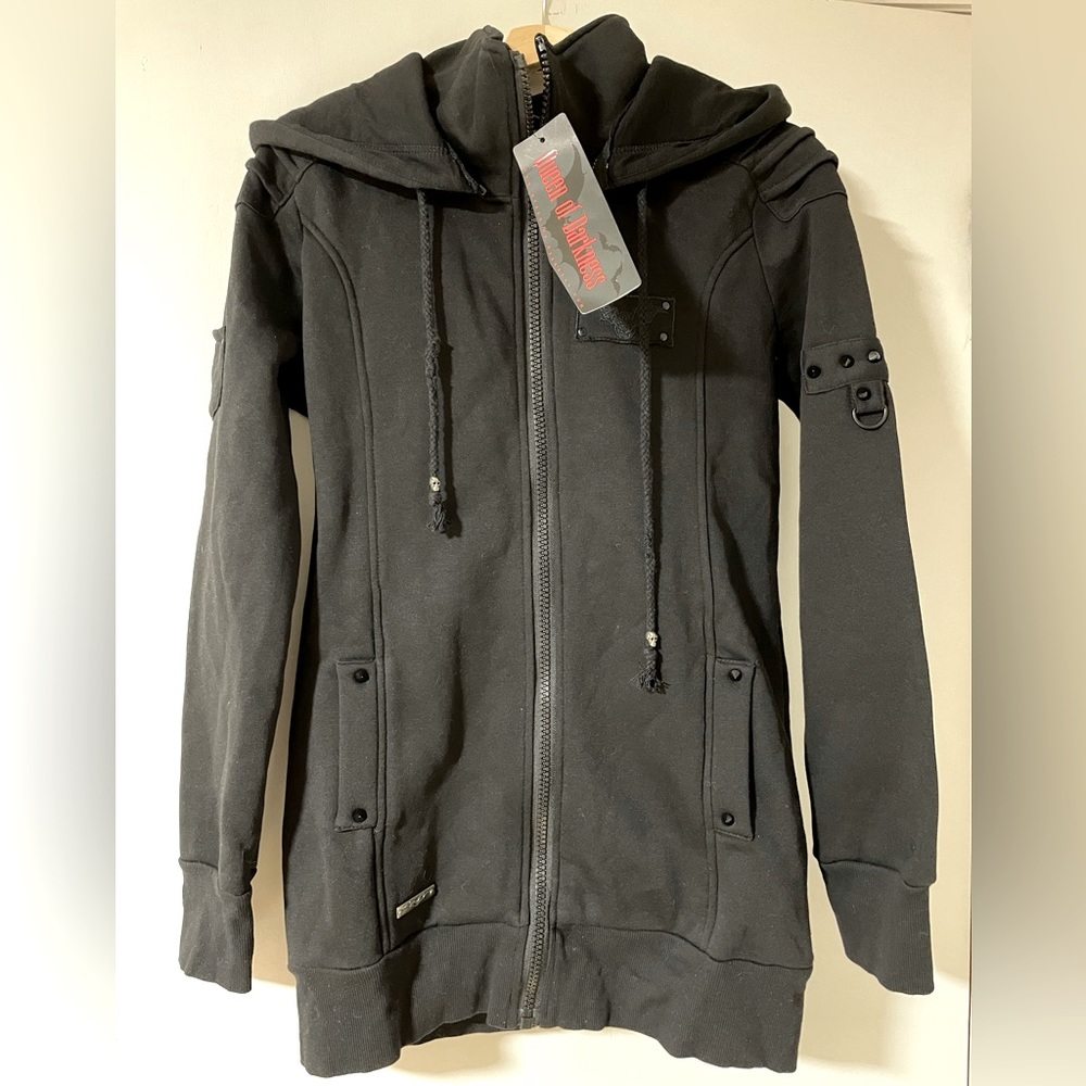 QUEEN OF DARKNESS - Goth - Biker Zip Up Hoodie